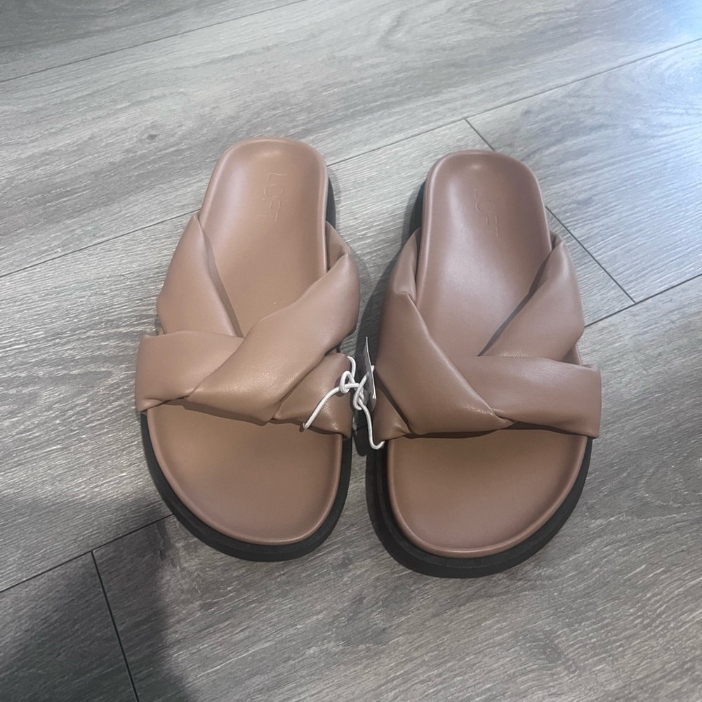LOFT Tan Slide Sandals
